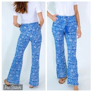 erica wilson flared beach pants in kaia blue